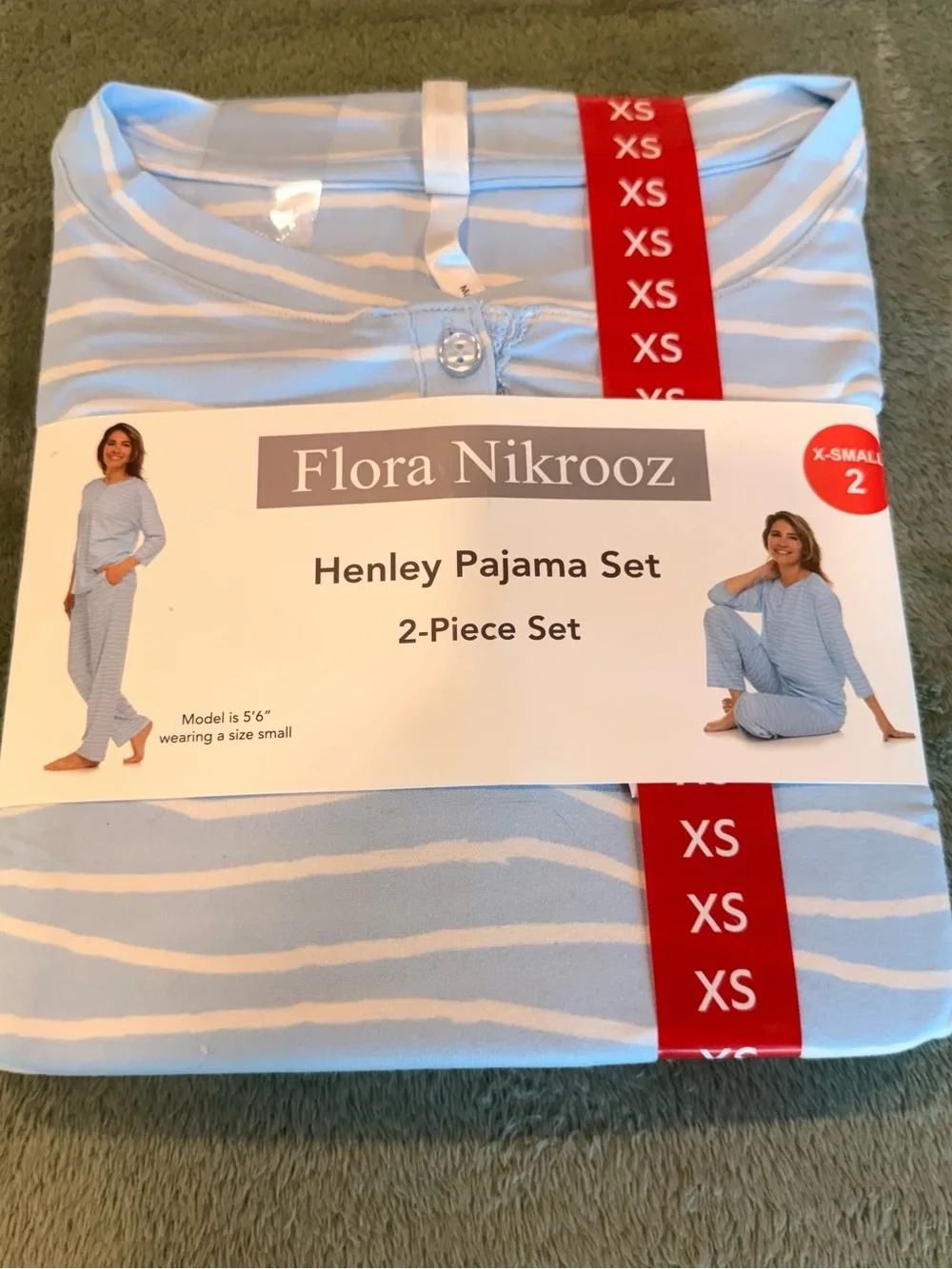 Flora Nikrooz Henley Pajama Set Blue Stripe XS 2 Piece Sleepwear NWT - Picture 2 of 7
